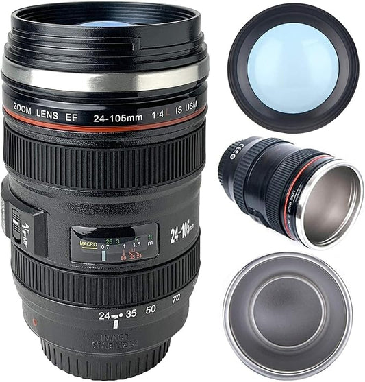 Multipurpose Camera Lens Coffee Mug with Translucent Lid
