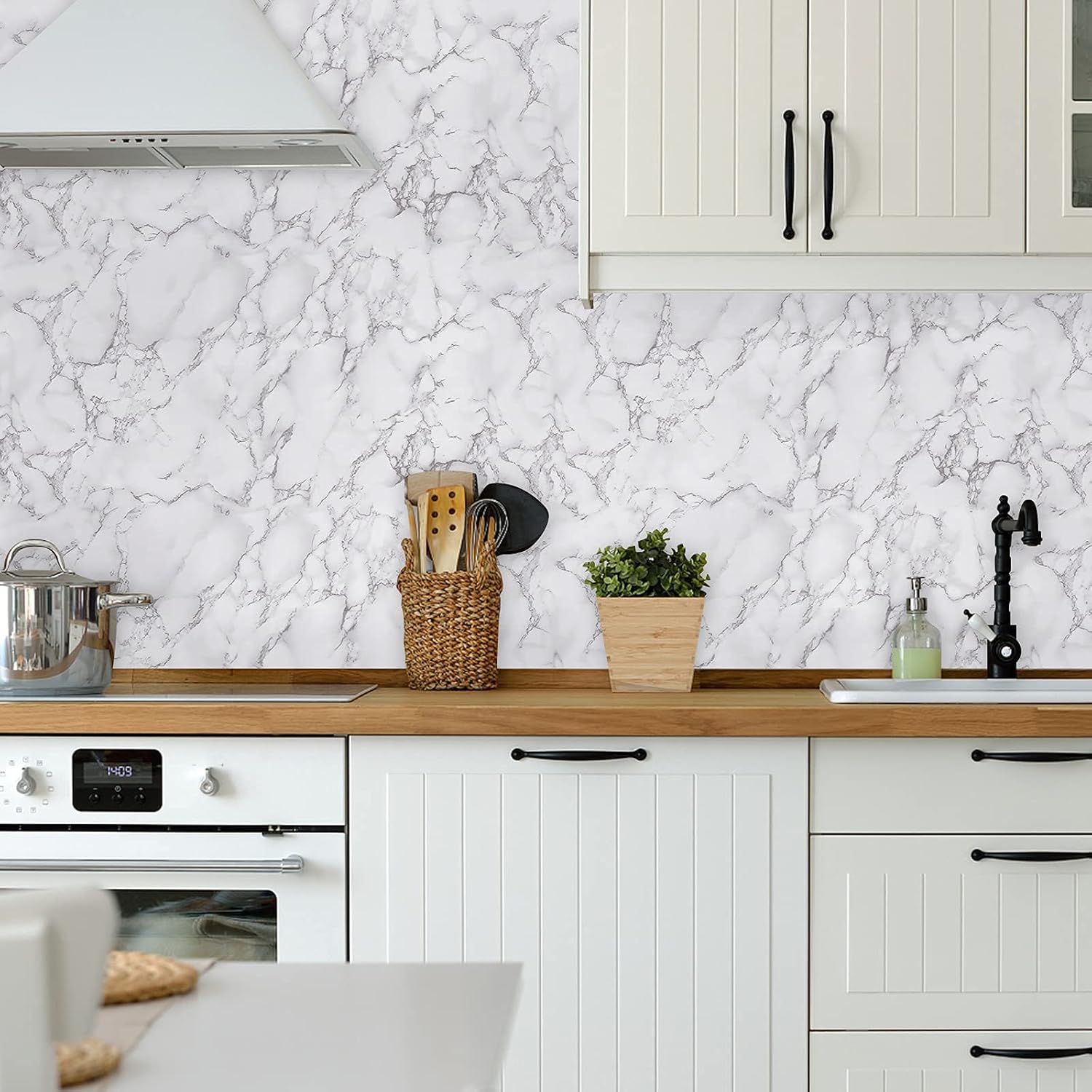 white Peel and Stick Wallpaper - Marble Counter Top Backsplash Self Adhesive